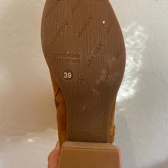 Brown suede booties. Cute stitching details, exceptional comfort. Never worn. - Picture 5 of 6